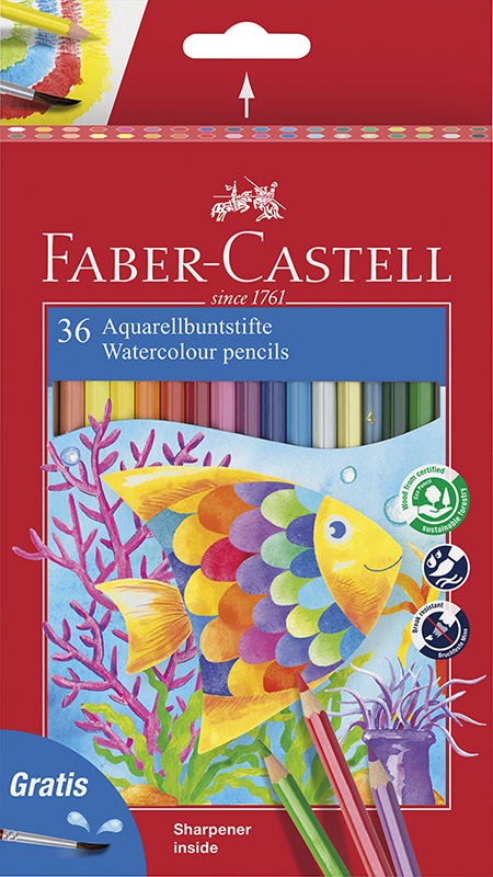 Image of Akvarellpennset Faber-Castell Watercolour pencil + brush box 36x 114437 4005401144373