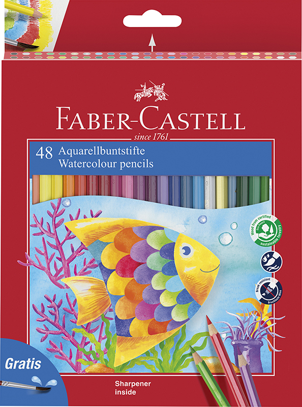 Image of Akvarellpennset Faber-Castell Watercolour pencil + brush box 48x 114448 4005401144489