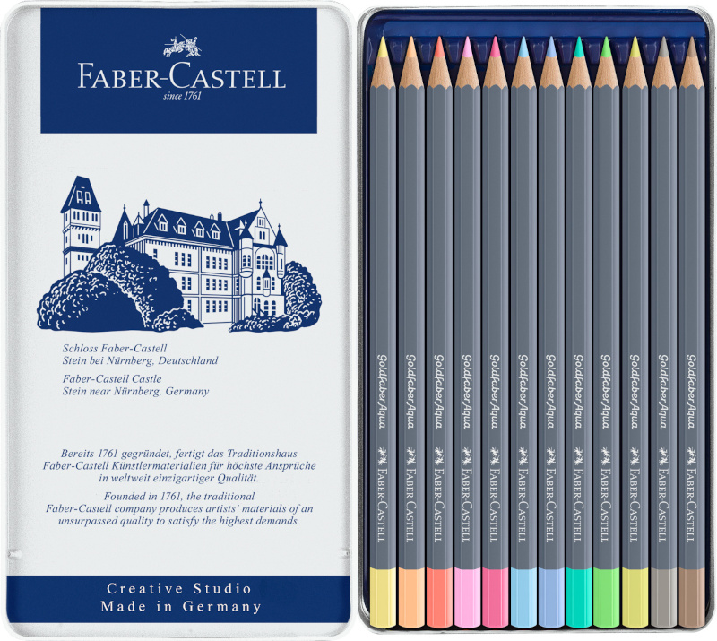 Image of Akvarellpennset Goldfaber Aqua metal box of 12 pastel colours 114622 4005401146223