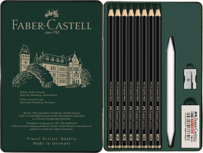 Image of Blyertspennset Faber-Castell Set Pitt Graphite Matt tin of 11 115220 4005401152200