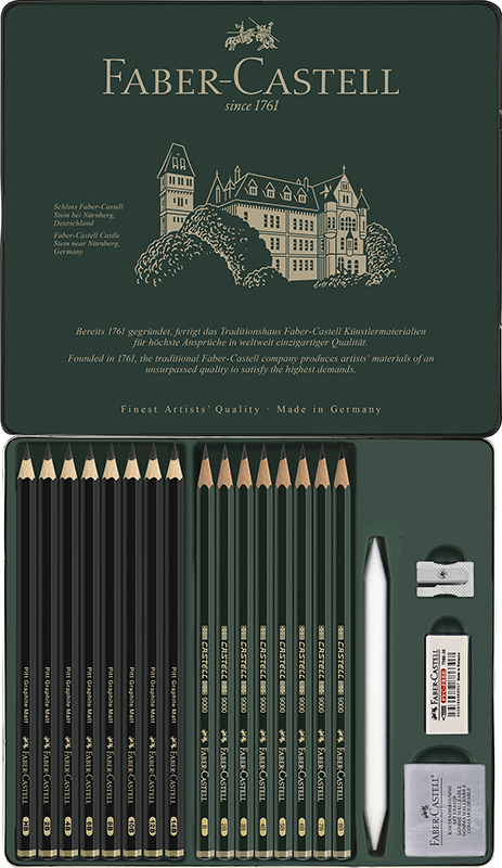 Image of Blyertspennset Faber-Castell Graphite Matt+9000pencil  8+8+4 tin 115224 4005401152248
