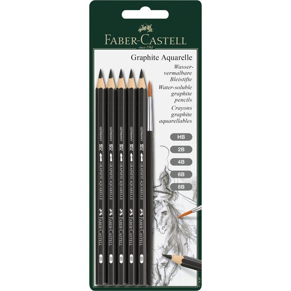 Image of Akvarellpennset Faber-Castell Graphite Aquarelle 5 olika + pensel 117897 4005401178972
