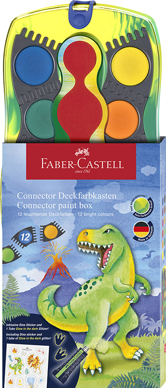 Image of Färgset Faber-Castell Connector paint box 12 colours dinosaur 125013 4005401250135