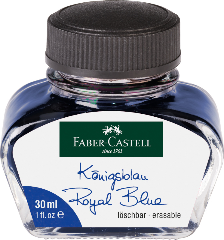 Image of Bläck Faber-Castell glasflaska 30 ml Kungsblå radérbart 149839 4005401498391