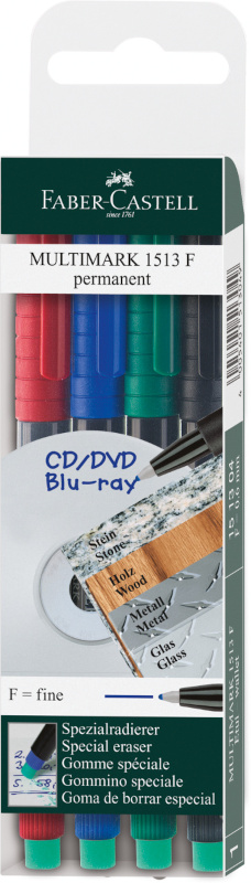 Image of Märkpenna Faber-Castell Multimark 1513 F 0,6mm Box/4 färger (5F) 151304 4005401513049