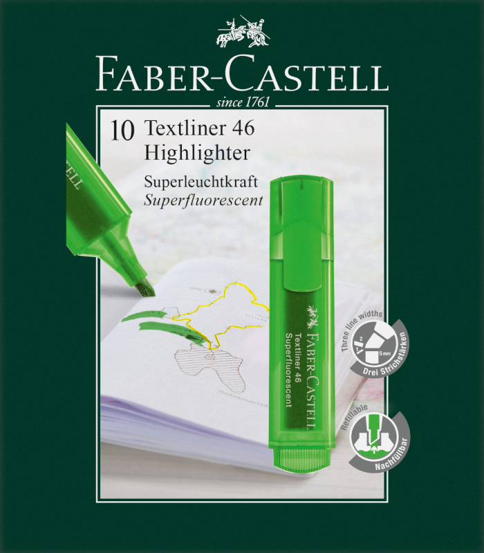 Image of Överstrykningspenna Faber-Castell 46 Transp.Grön (10F) 154663 4005401546634