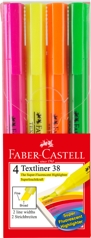 Image of Överstrykningspenna Faber-Castell 38 smal, etui med 4 st (10F) 157704 9556089009898