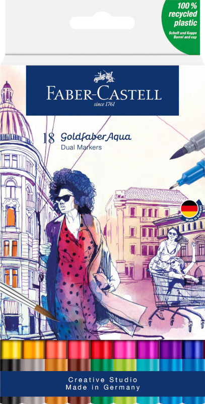 Image of Akvarellpennset Goldfaber Aqua Dual Marker wallet of 18 164618 4005401646181