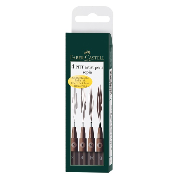 Image of Ritpenna Faber-Castell PITT Artist Sepia set 4 pennor (5F) 167101 4005401671015