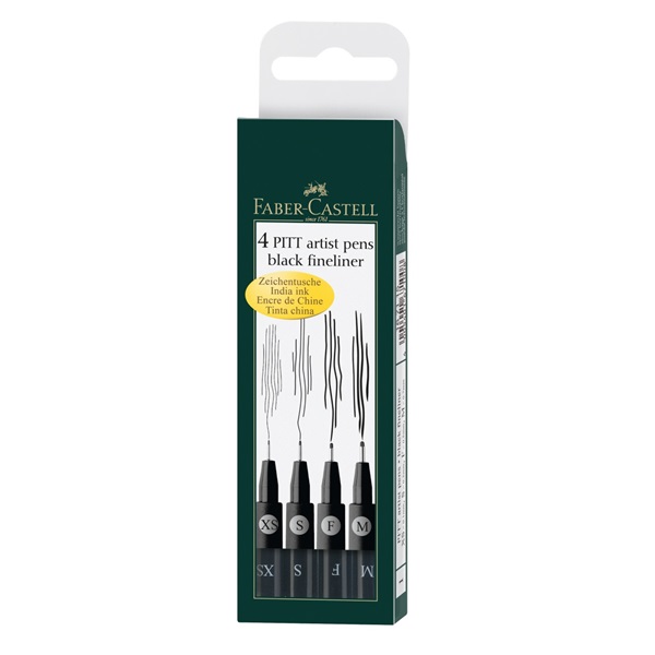 Image of Ritpenna Faber-Castell PITT Artist Blacks Fine-Liner set 4 pennor (5F) 167115 4005401671152