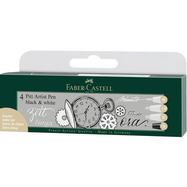 Image of Ritpennset Faber-Castell PITT Artist Black & White 4 pennor 167151 4005401671510