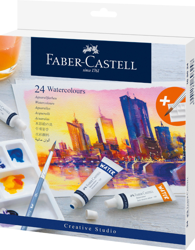 Image of Akvarellfärger Faber-Castell  9ml x 24 färger + palett + pensel (5F) 169624 8901180696248