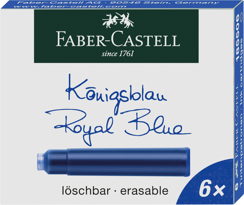 Image of Bläckpatron Faber-Castell standard Kungsblått 6 st/ask (10F) 185506 4005401855064