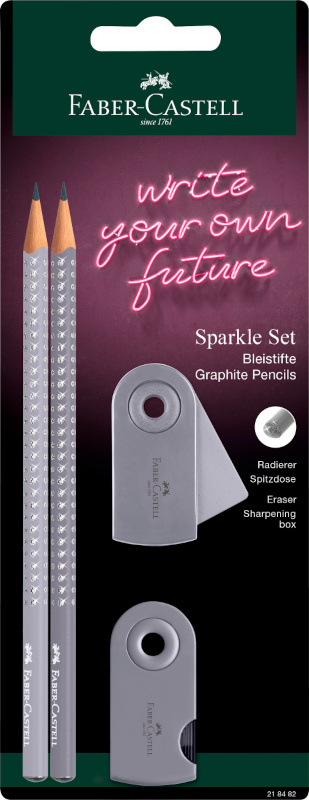 Image of Skrivset Faber-Castell Sparkle Dapple Gray, 2 blyerts, rader, vässare (10F) 218482 4005402184828