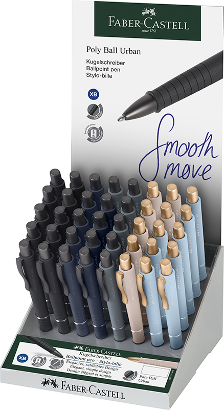 Image of Kulspetspenna Faber-Castell Poly Ball XB Urban, display med 40 st i 5 olika färger 241143 4005402411436