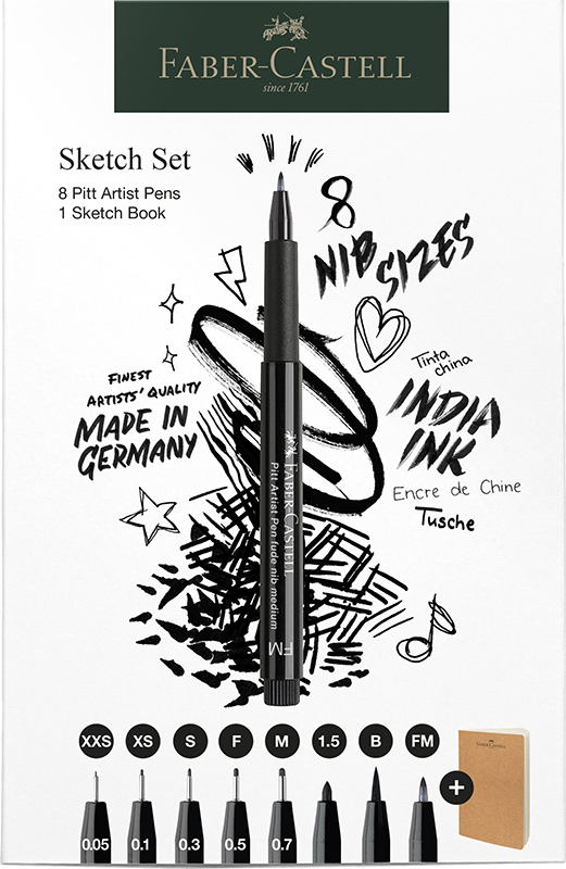 Image of Ritpennset Faber-Castell PITT Artist Pen Fineliner+Sketchbook 267102 4005402671021