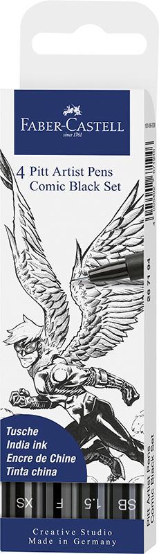 Image of Ritpennset Faber-Castell  India ink Pitt Artist Pen Comic 4x black 267194 4005402671946