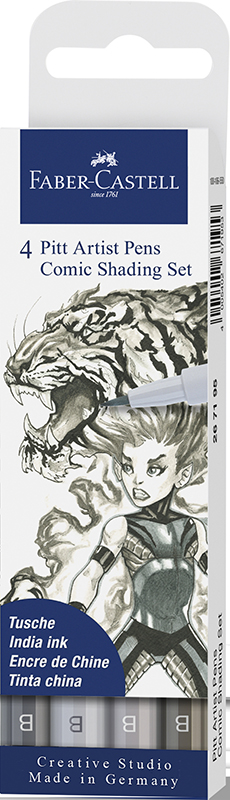 Image of Ritpennset Faber-Castell  India ink Pitt Artist Pen Comic 4x grey 267195 4005402671953
