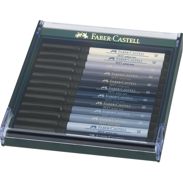 Image of Ritpenna Faber-Castell PITT Artist x 12pennor Greys. Plastetui med lock 267423 4005402674237
