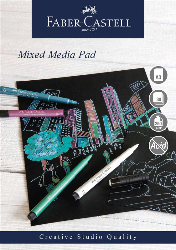 Image of Mixed Mediablock Faber-Castell A3 250gr 30 ark svart papper Spiral (5F) 861716 5038041057450