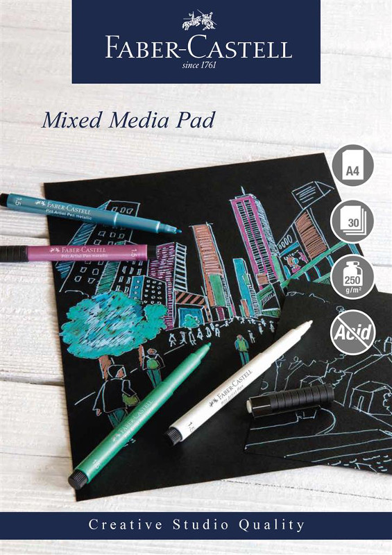 Image of Mixed Mediablock Faber-Castell A4 250gr 30 ark svart papper Spiral (5F) 861815 5038041057467