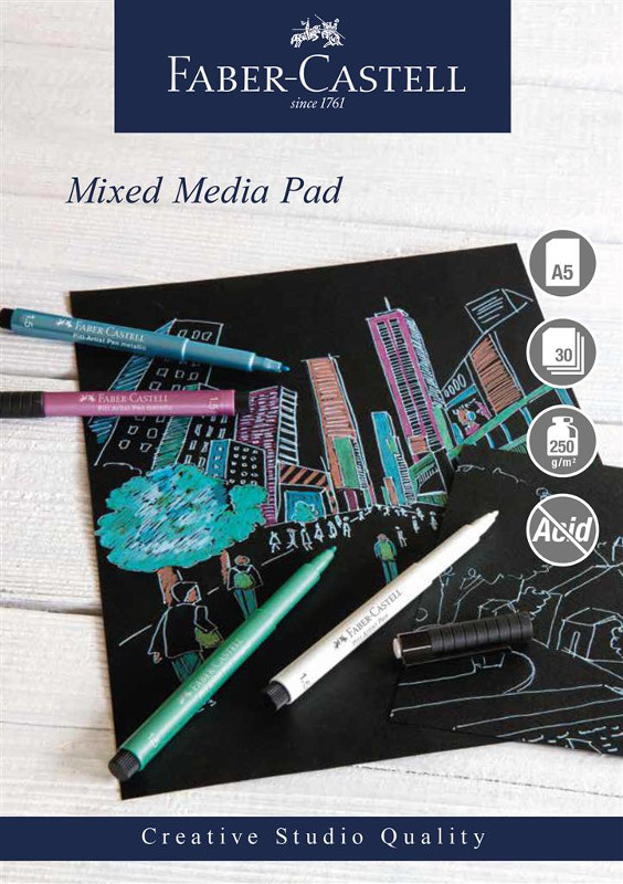 Image of Mixed Mediablock Faber-Castell A5 250gr 30 ark svart papper Spiral (5F) 861914 5038041057474