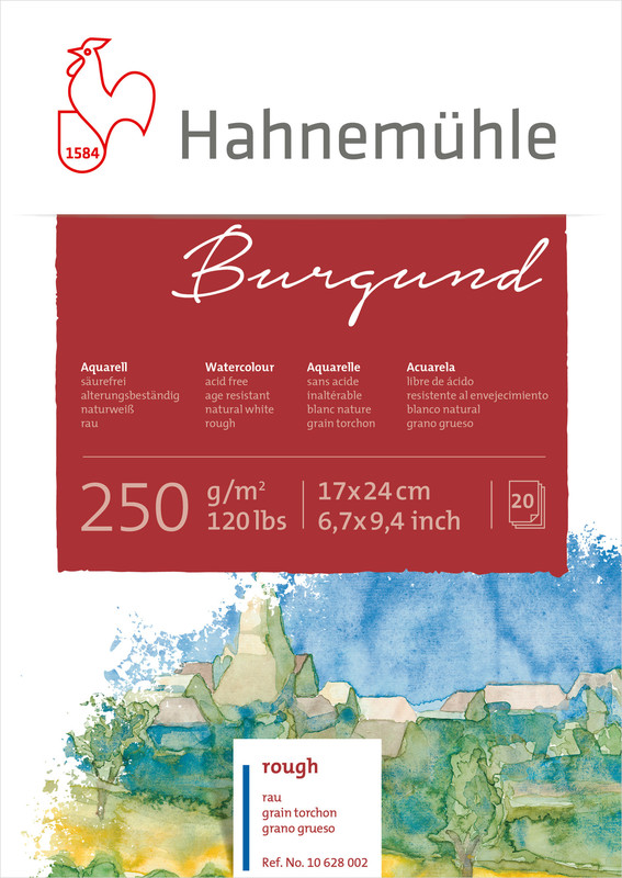 Image of Akvarellblock Hahnemühle Burgund 250g Rough 17x24cm 20ark 10628002 4011367280024
