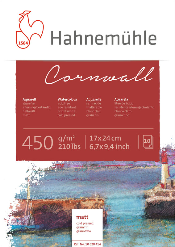 Image of Akvarellblock Hahnemühle Cornwall 450g Cold Pressed 17x24cm 10ark 10628414 4011367284145