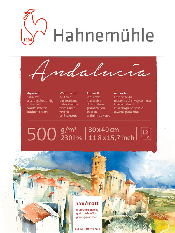 Image of Akvarellblock Hahnemühle Andalucía 500g Rough/Cold Pressed 30x40cm 12ark 10628525 4011367285258
