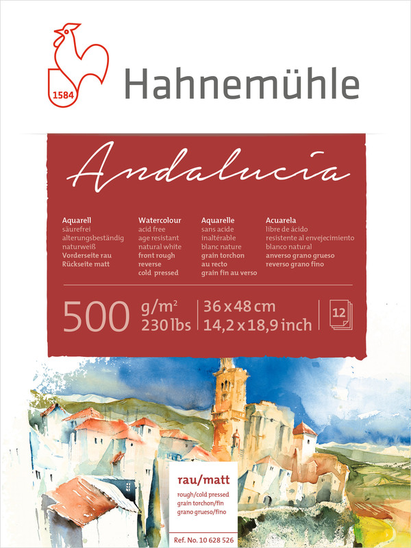 Image of Akvarellblock Hahnemühle Andalucía 500g Rough/Cold Pressed 36x48cm 12ark 10628526 4011367285265