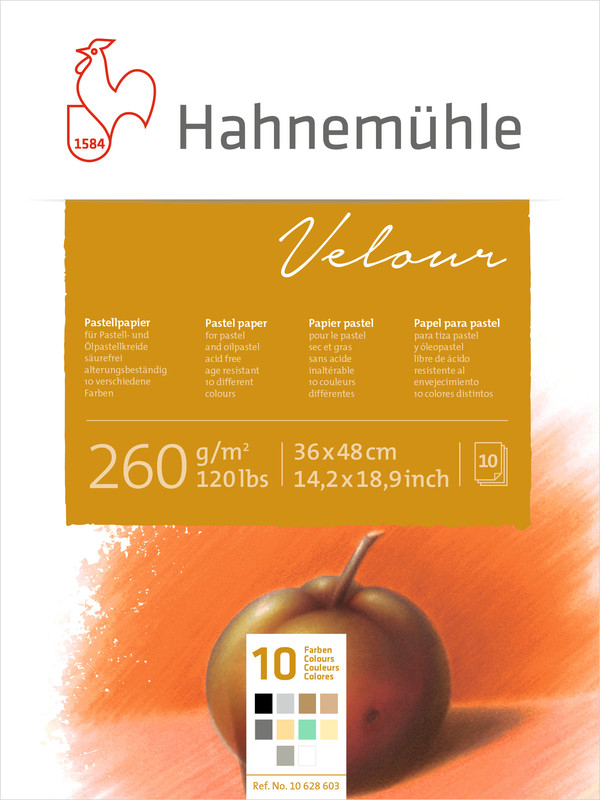 Image of Pastellblock Hahnemühle Velour Färgade 260g 36x48cm 10ark 10628603 4011367286033