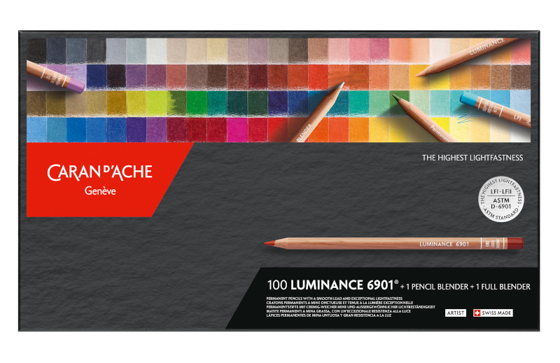 Image of Färgpennset Caran d´Ache Luminance 6901 100 sort + 2 blender 6901800 7630002345583