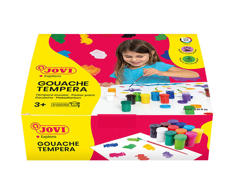 Image of Temperafärg JOVI Poster Paint 12 x 15 ml ass colors + brush 521 3+ (6F) 7025560 8412027025560