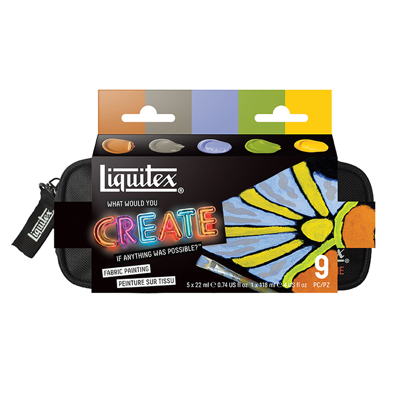 Image of Akrylfärgset Liquitex BASICS  FABRIC PAINTING 5x22ml+fabricmed+pensel 3699499 887452068877