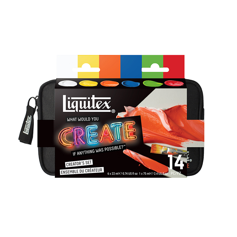 Image of Akrylfärgset Liquitex BASICS CREATOR'S 6x22ml+glossmed+duk+pensel+palettkniv 3699501 887452068891