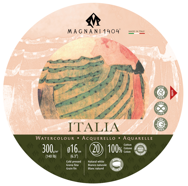 Image of Akvarellblock Magnani 1404 Italia DS 300g GF Rund 16cm 20ark 50200016 8001348222422