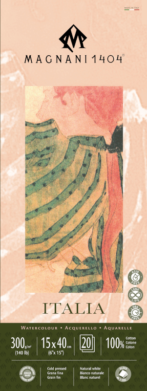 Image of Akvarellblock Magnani 1404 Italia 300g GF 15x40cm 20ark 50501540 8001348222446