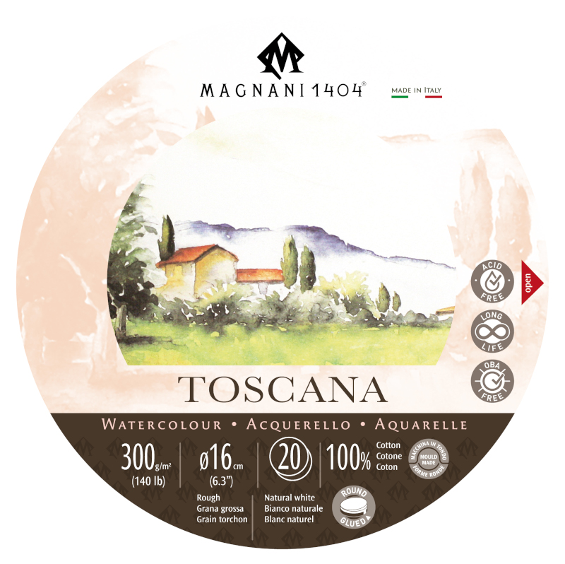 Image of Akvarellblock Magnani 1404 Toscana DS 300g GG Rund 16cm 20ark 50300016 8001348222729