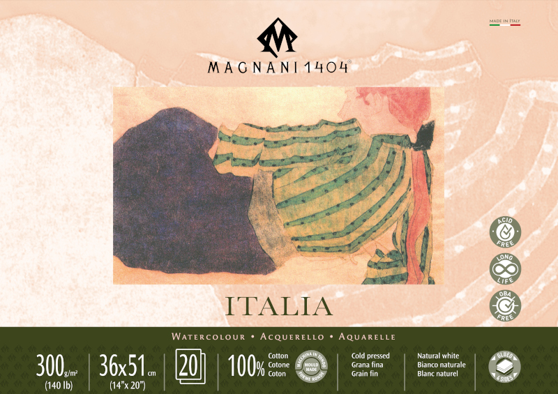 Image of Akvarellblock Magnani 1404 Italia 300g GF 36x51cm 20ark 50503651 8001348222392