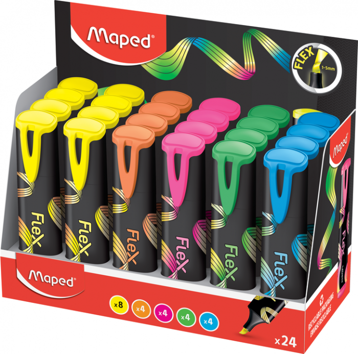 Image of Överstrykningspenna Maped Flex Highlighters Assorted Colors In Display Box X24 740302 3154147403020