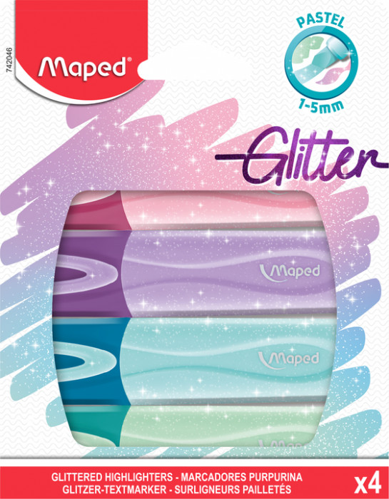 Image of Överstrykningspennset Maped Glitterpennor Pastel 4-pack, Blister (12F) 742046 3154147420461