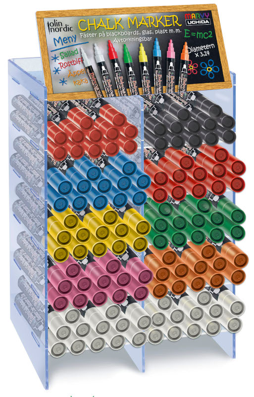 Image of Ställ Marvy Tavelmarker Chalk Marker 120 Pennor/ Ställ 998179 Paket