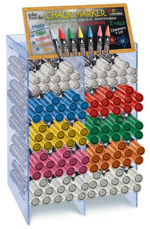 Image of Ställ Marvy Tavelmarker Chalk Marker Chisel,120st pennor/ställ 998207 Paket