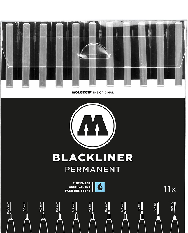 Image of Fineliner Molotow Basic  NY  Blackliner Set 11 pennor (0.05mm-1.0mm, chisel, rund) 200485 4250397609355
