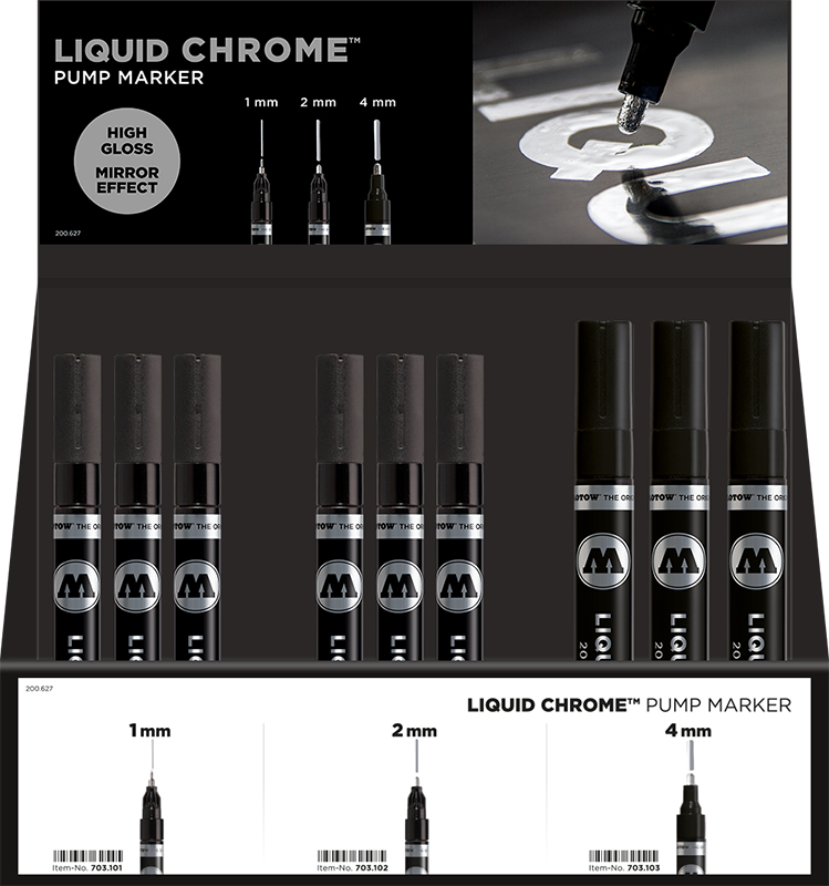 Image of Liquid Chrome Molotow Bordsdisplay 1, 2 & 4mm pennor x 12 200627 4250397630212
