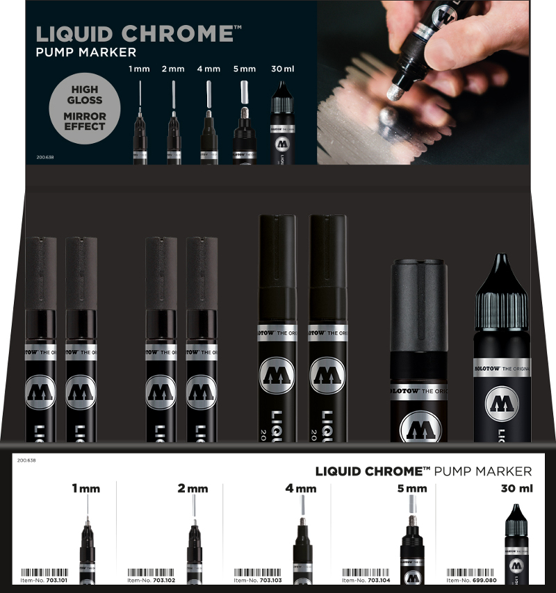 Image of Liquid Chrome Molotow  bordsdisplay Pennor & Refill 200638 4250397642710