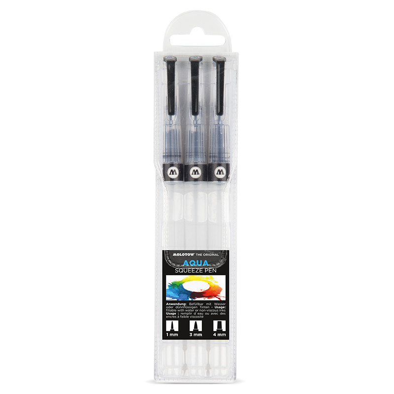Image of Penselpenna Molotow AQUA Squeeze Pen Basic set 3pennor 727110 4250397623689