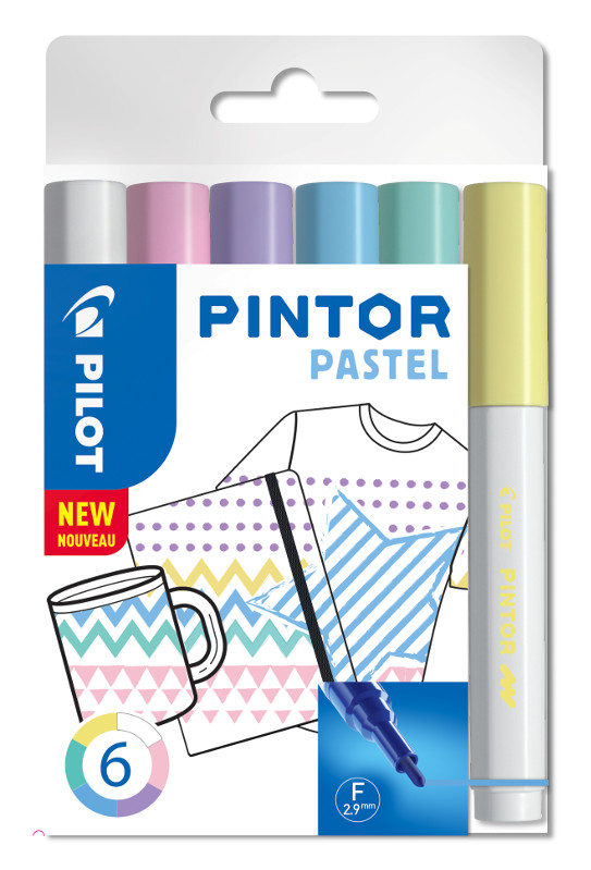 Image of Fiberpennset Pilot Pintor - Set Pastel Mix -x6- Fine - Blå Gul Violett Grön Rosa Vit 517467 3131910517467
