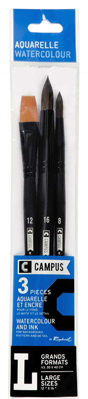 Image of Syntetpenselset Campus 3 watercolour brushes L  (3F) 1041200 3046450012917