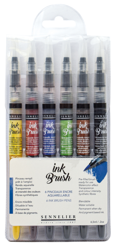 Image of Penselpenna Sennelier Ink Brush 6 brushes set - Trendy colours 13169701 3046451924233